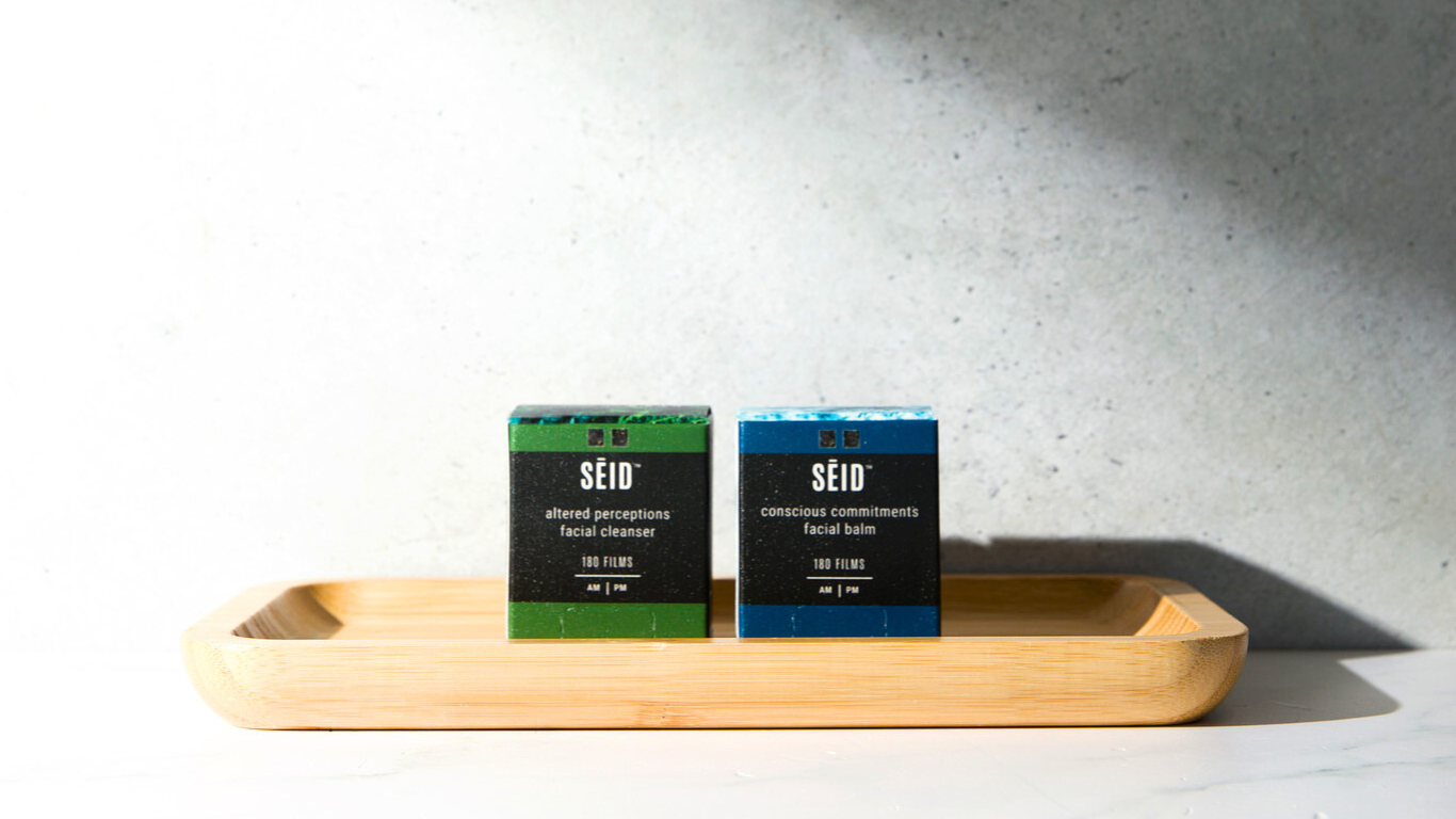 The SĒID™ Film Products on a Bamboo Tray